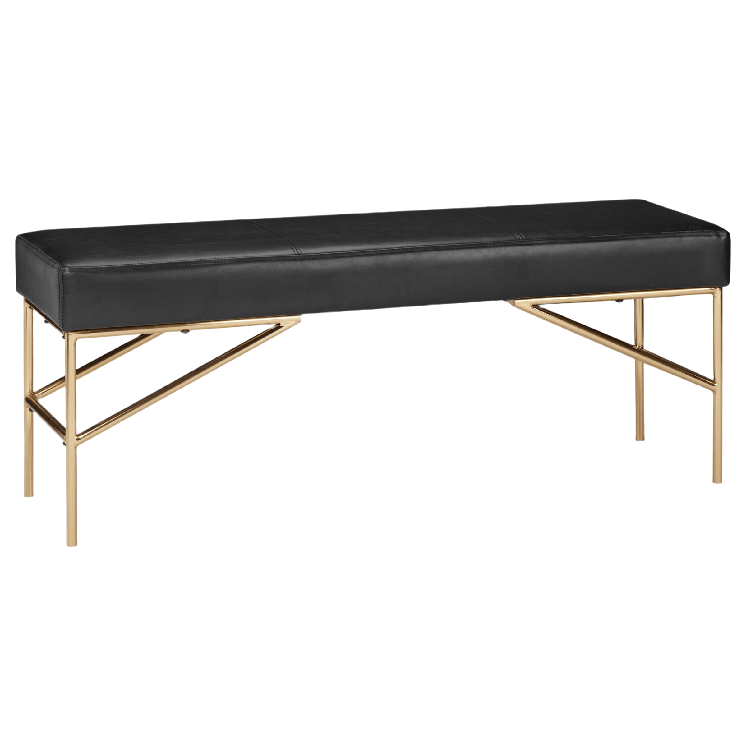 Faux Leather Bench With Gold Base, Faux Leather Bench