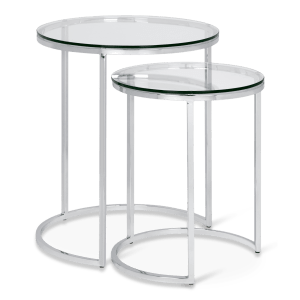 Set of 2 Tempered Glass Side Tables with Metal Legs