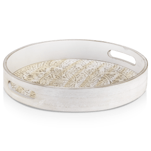 Round Patterned Wood Tray