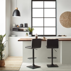Matte Faux Leather and Metal Adjustable Bar Stool
