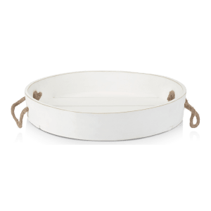 Round Wooden Tray with Rope Handles