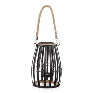 Metal, Wood and Rope Lantern Candle Holder