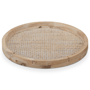 Natural Wood and Rattan Round Tray