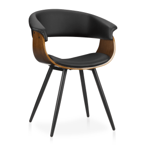 Black Faux Leather and Walnut Chair