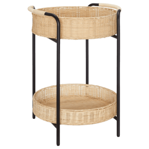 Wicker and Black Metal Side Table