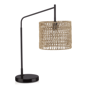 Table Lamp with Rattan Shade and Marble Base