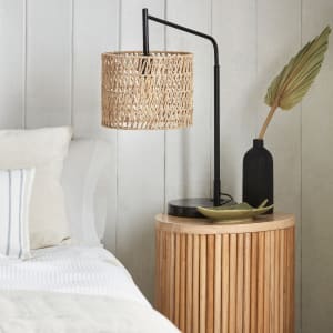 Table Lamp with Rattan Shade and Marble Base