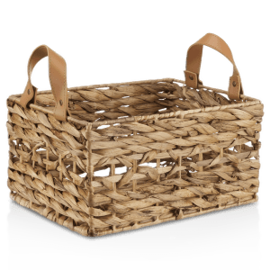 Water Hyacinth Crate with Faux Leather Handles
