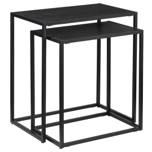Set of 2 Black Wood & Metal Side Tables