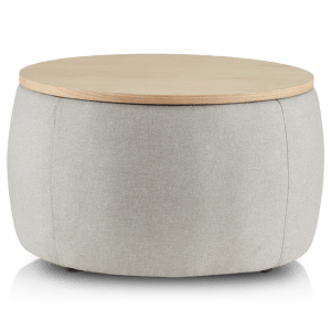 Fabric and Natural Wood Storage Ottoman