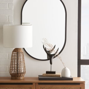Natural Rattan Table Lamp With White Shade