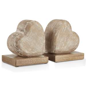 Set of Two Wooden Heart Bookends