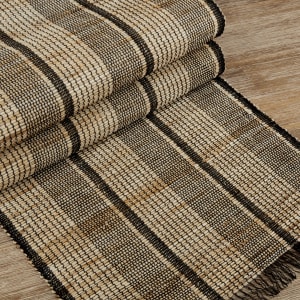 Natural Table Runner with Black Stitched Lines