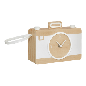 Horloge décorative en bois en forme d'appareil photo