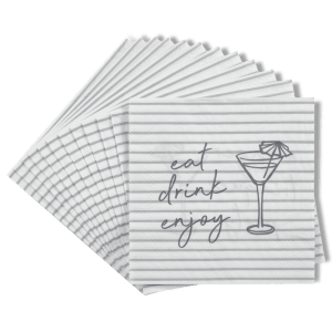 Set of 20 Grey Striped Martini Paper Napkins