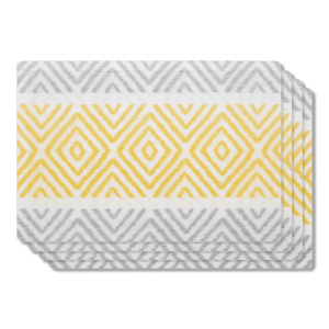 Set of 4 Yellow/Grey Diamond PVC Placemats