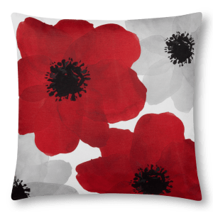 Red & Grey Poppy Decorative Pillow 18" x 18"