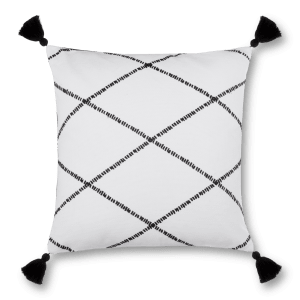 Blanket Stitch Embroidery & Tassels Decorative Pillow 18" x 18"