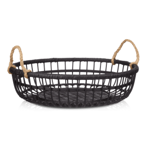Black Wire Tray with Bamboo Handles