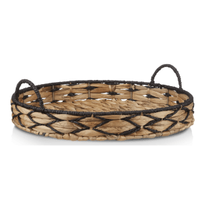 Natural & Black Round Woven Tray