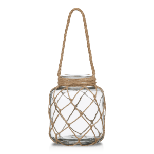 Glass Lantern Candle Holder with Rope Details