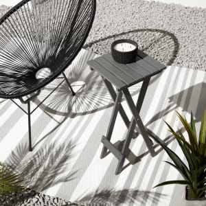 Grey/White Striped Outdoor Rug