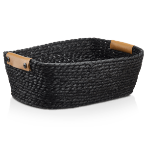 Black Basket with Faux Leather Details
