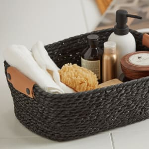 Black Basket with Faux Leather Details