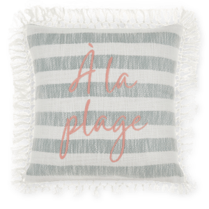 Sunny Fringe & Stripes French Typography Decorative Pillow 18" x 18"