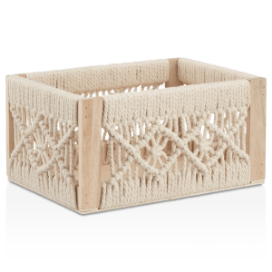 Macrame and Natural Wood Crate