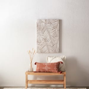 Partially-Embellished White Palms Printed Canvas