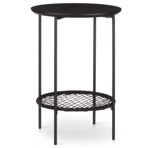 Black Wooden Side Table with Woven Bottom