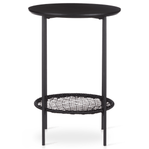 Black Wooden Side Table with Woven Bottom