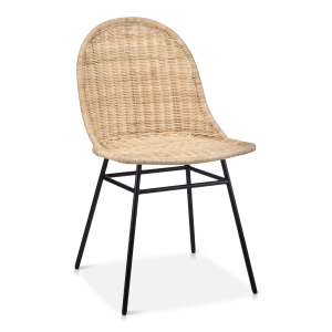 Natural Rattan & Black Metal Frame Dining Chair