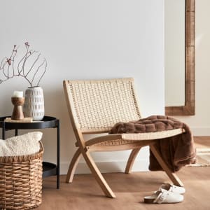 Chaise pliable en bois et tissage fibres naturelles