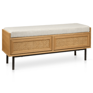 Fabric, Caned Drawers and Metal Storage Bench