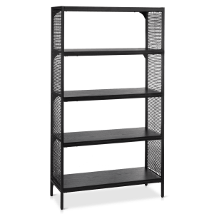 Black Caned Metal and Wood Shelf Unit