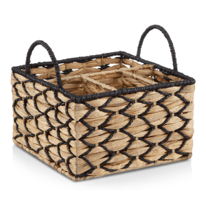 Natural & Black Woven Utensil Basket Caddy