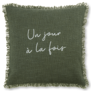 Mohira Inspiring Embroidery and Fringe Sage Throw Pillow Cover 18" x 18"