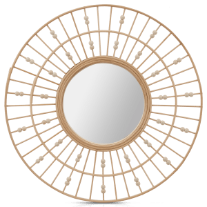 Miroir rond en fibres naturelles avec perles en bois