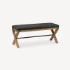 Textured Faux Leather Bench With Wood Base