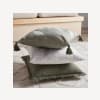 Mohira Embroidery and Fringe Sage Throw Pillow Cover 
