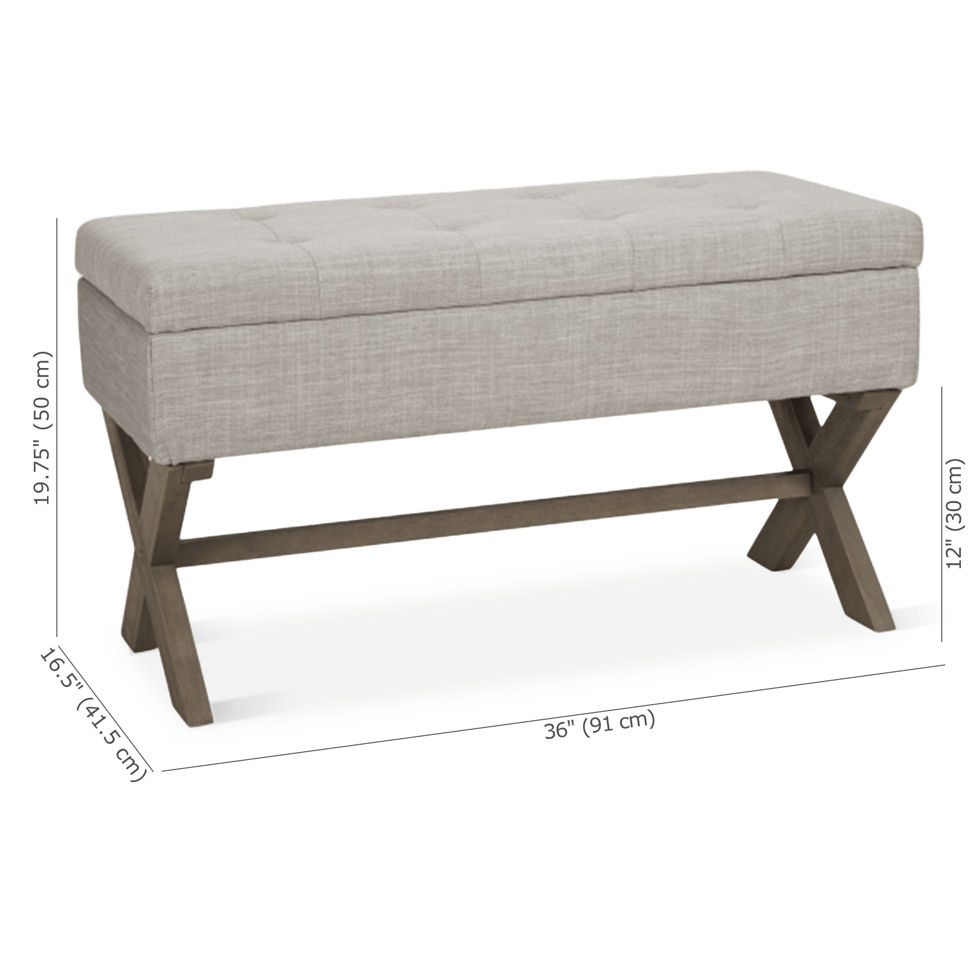 Upholstered Fabric and Wood Storage Bench