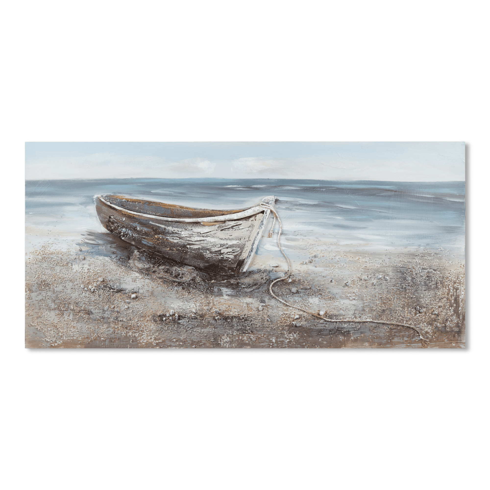 Boat on Beach Mixed Media & Oil Painted Canvas