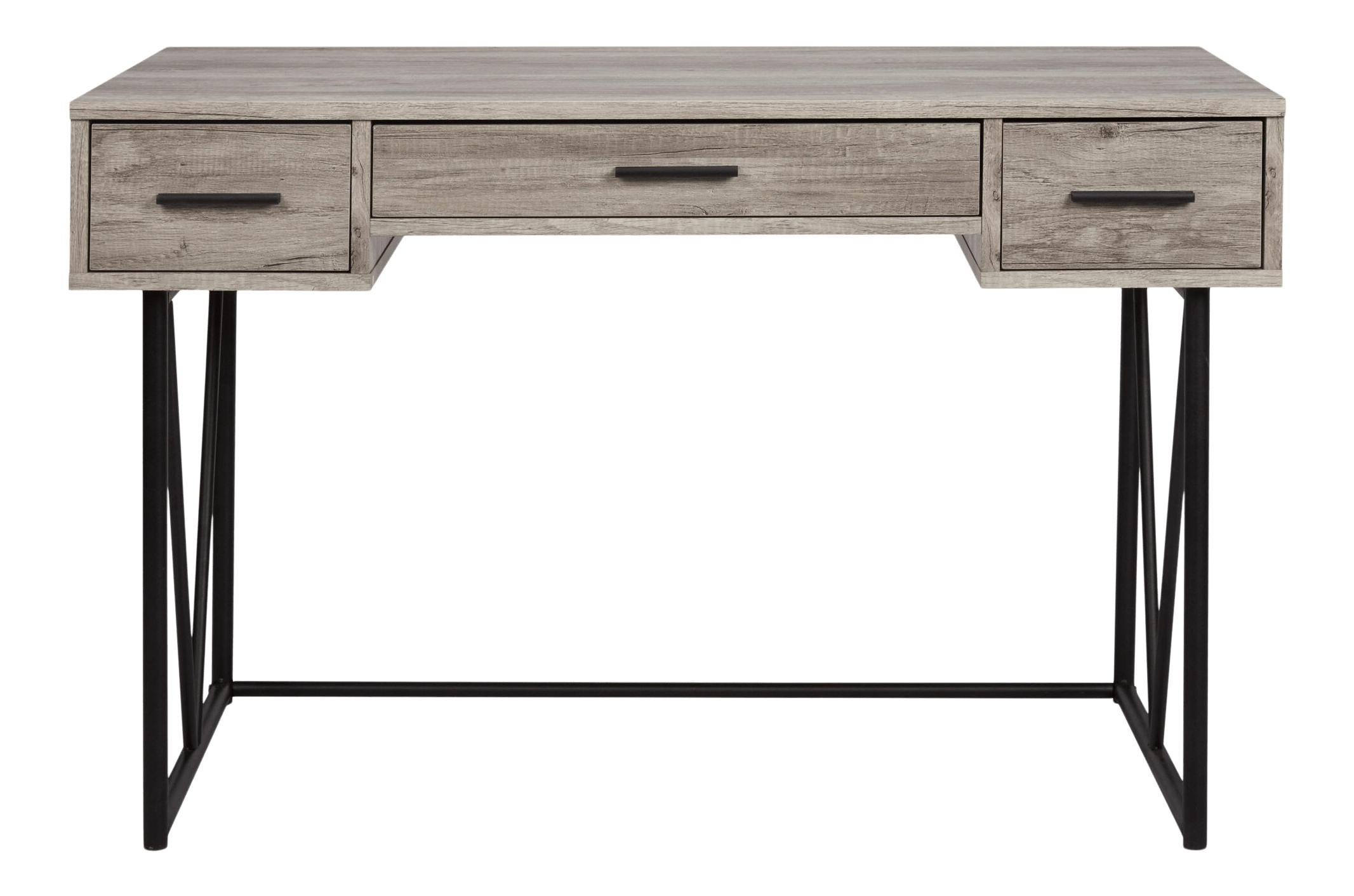 Veneer & Metal 3-Drawer Desk