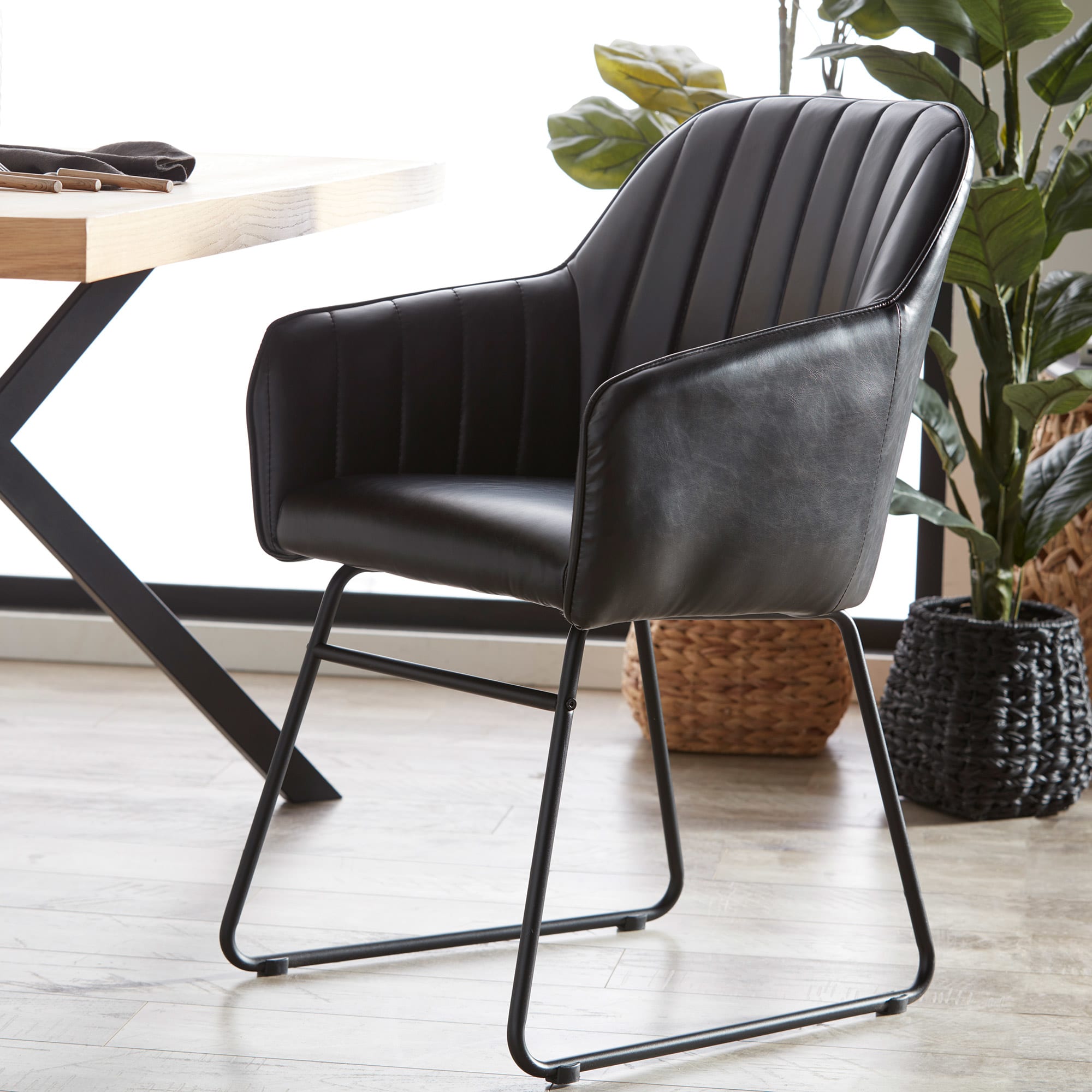 Textured Faux Leather and Metal Dining Chair