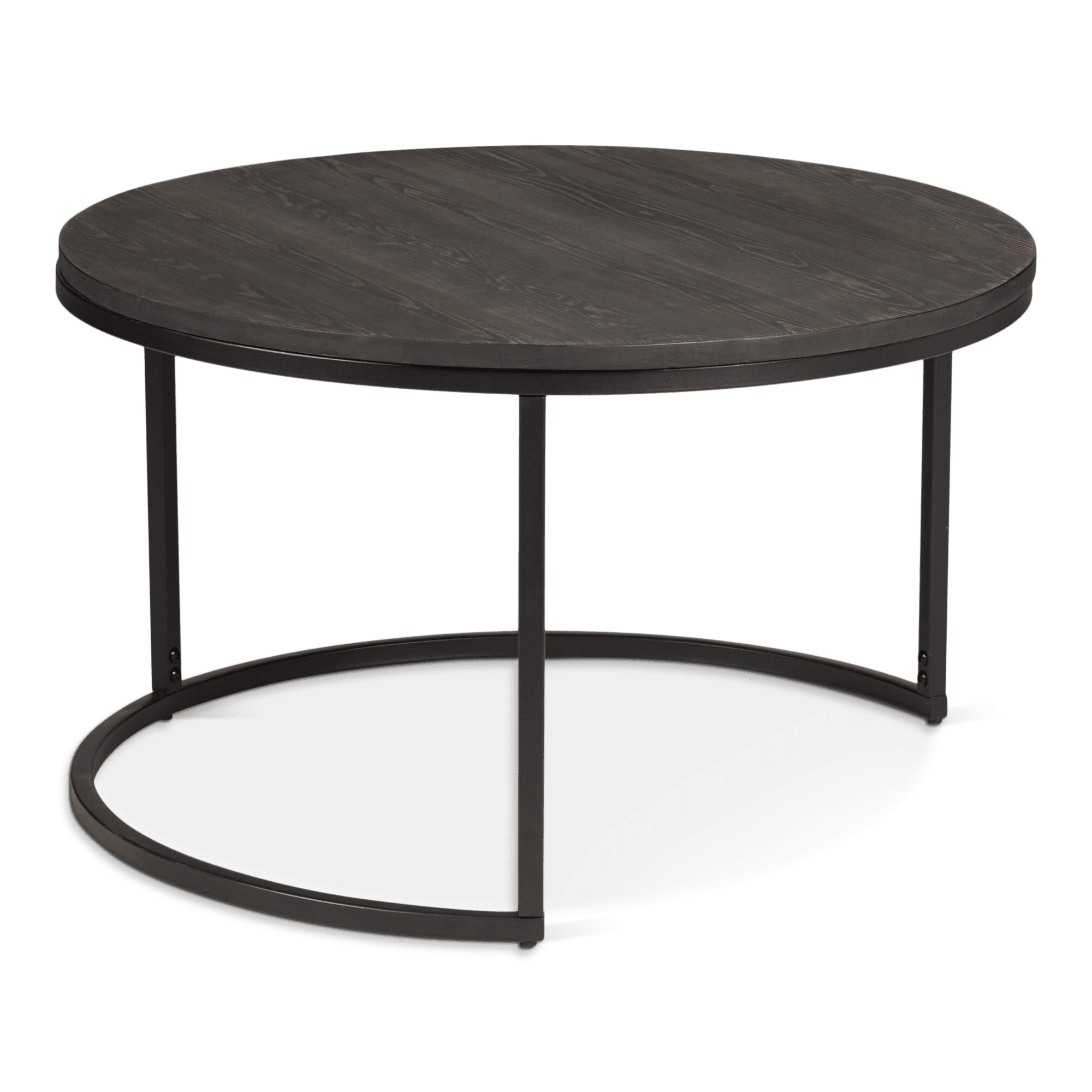 Set of 2 Pine Wood Coffee Tables with Metal Legs