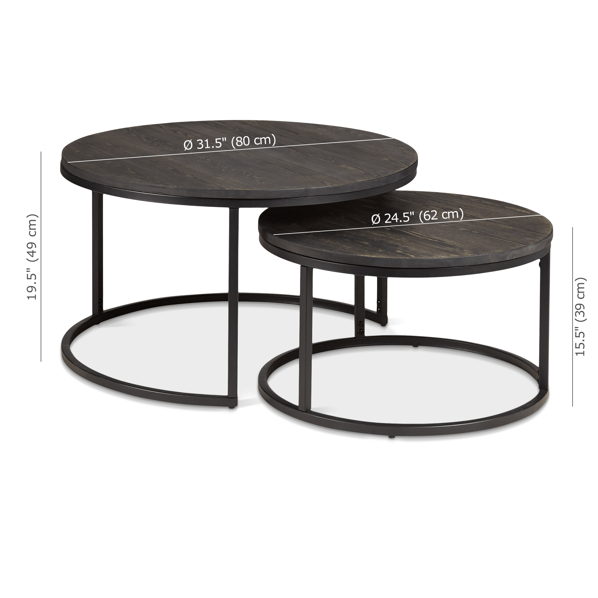 Ensemble de 2 tables basses en bois de pin avec pieds en métal