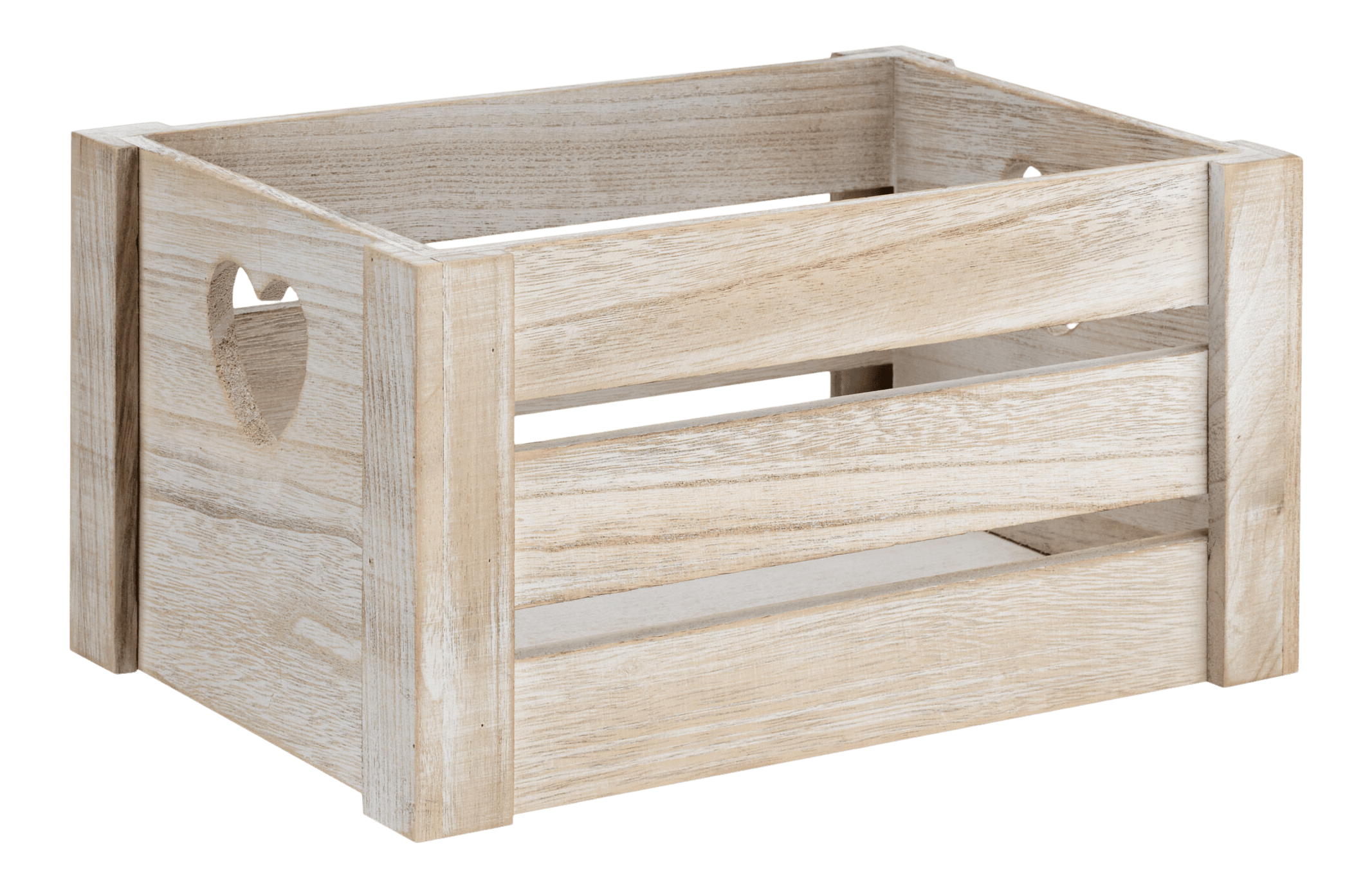 Small Wooden Crate with Heart-Shaped Handles