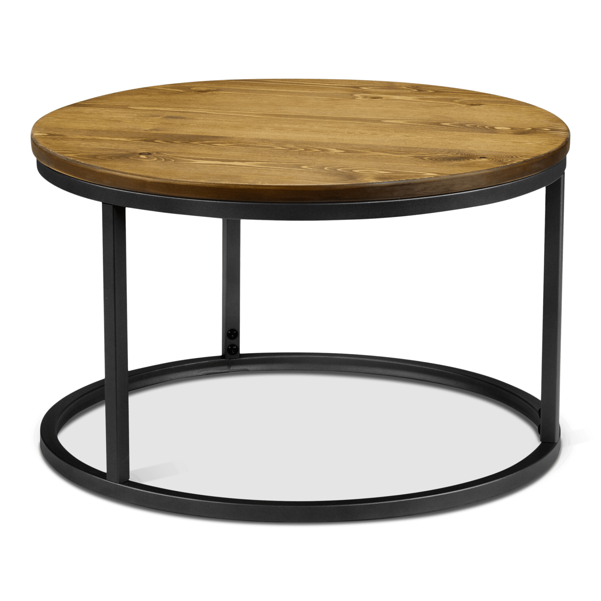 Set of 2 Pine Wood Coffee Tables with Metal Legs